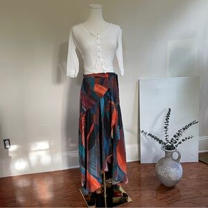 Anthropologie Hutch Skirt XS Abstract Wrap Maxi Boho Floral Artsy Festival Indie